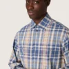 Camisas oversize para hombre de algodón a cuadros en índigo y beige