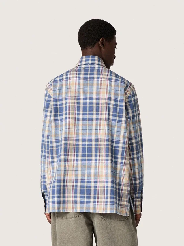 Camisas oversize para hombre de algodón a cuadros en índigo y beige