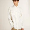 Camisas oversize para hombre en blanco desgastado con rayas verticales
