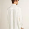 Camisas oversize para hombre en blanco desgastado con rayas verticales