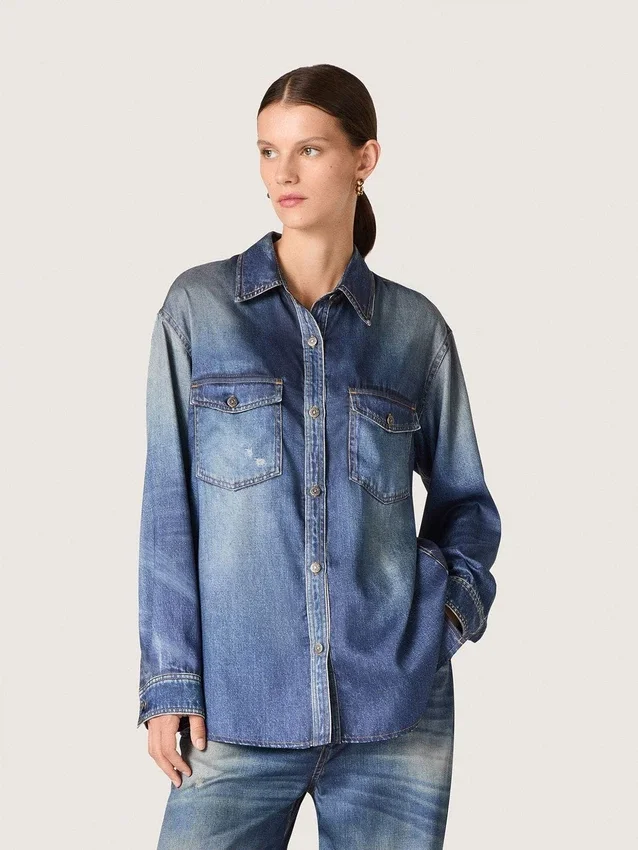 Camisas oversize para mujer con efecto denim desgastado