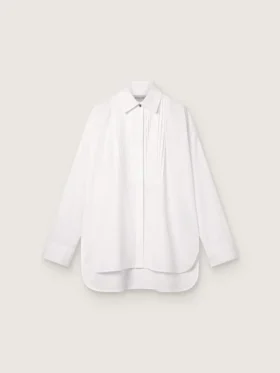 Camisas oversize para mujer de algodón blanco con detalles plisados y botones de joyería