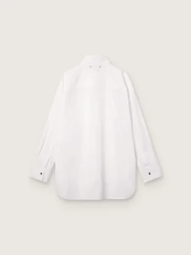 Camisas oversize para mujer de algodón blanco con detalles plisados y botones de joyería