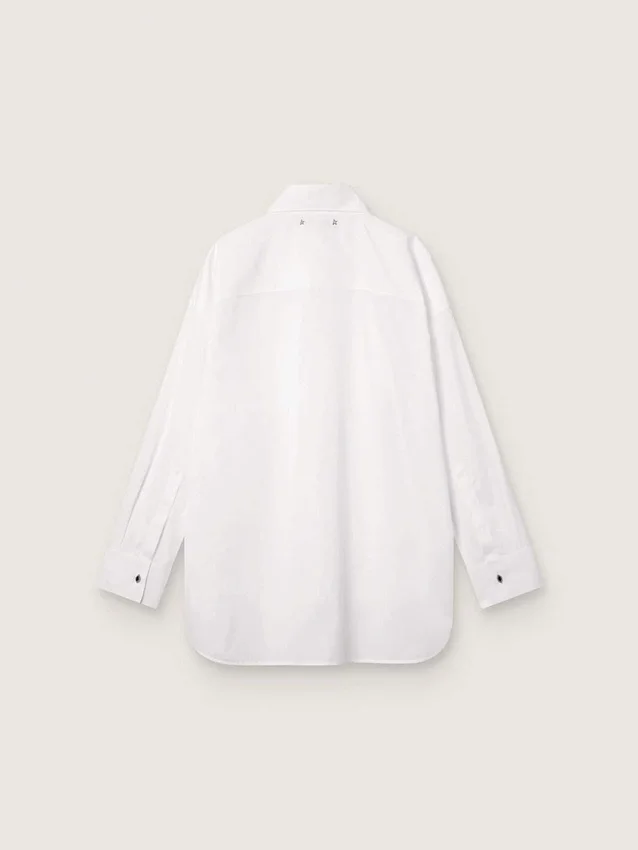 Camisas oversize para mujer de algodón blanco con detalles plisados y botones de joyería
