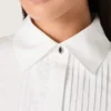 Camisas oversize para mujer de algodón blanco con detalles plisados y botones de joyería