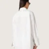 Camisas oversize para mujer de algodón blanco con detalles plisados y botones de joyería