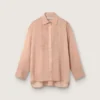 Camisas oversize para mujer en gasa de algodón color coral con detalle plisado