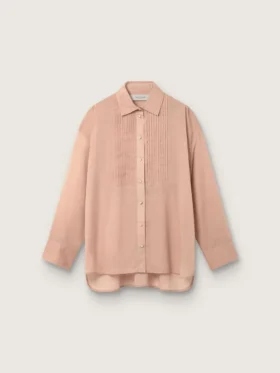 Camisas oversize para mujer en gasa de algodón color coral con detalle plisado