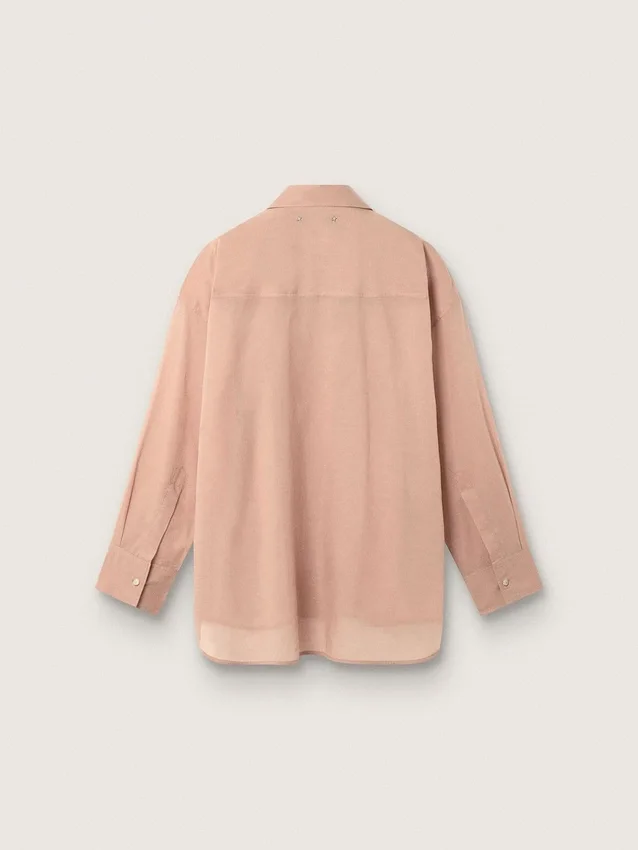 Camisas oversize para mujer en gasa de algodón color coral con detalle plisado