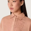 Camisas oversize para mujer en gasa de algodón color coral con detalle plisado