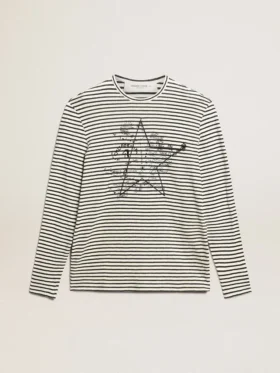 Camisas para hombre con rayas blancas y azules y bordado en el frente