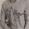 Camisas para hombre con rayas blancas y azules y bordado en el frente