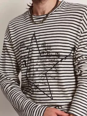 Camisas para hombre con rayas blancas y azules y bordado en el frente