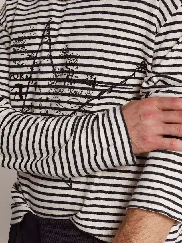 Camisas para hombre con rayas blancas y azules y bordado en el frente