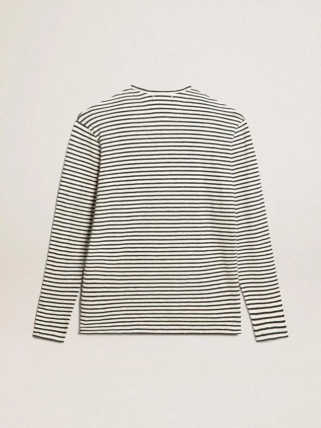 Camisas para hombre con rayas blancas y azules y bordado en el frente