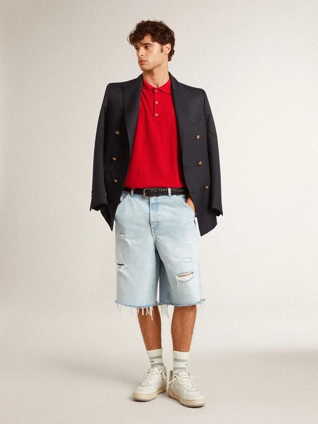 Camisas para hombre en piqué de algodón rojo
