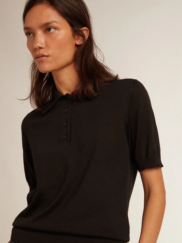 Camisas para mujer en lana merino negra