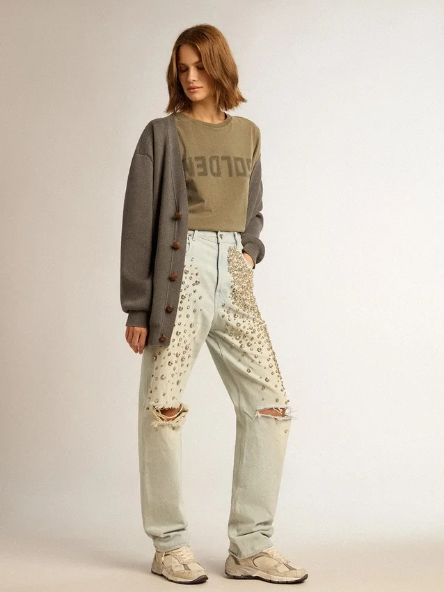 Camisas para mujer en verde oliva con letras doradas