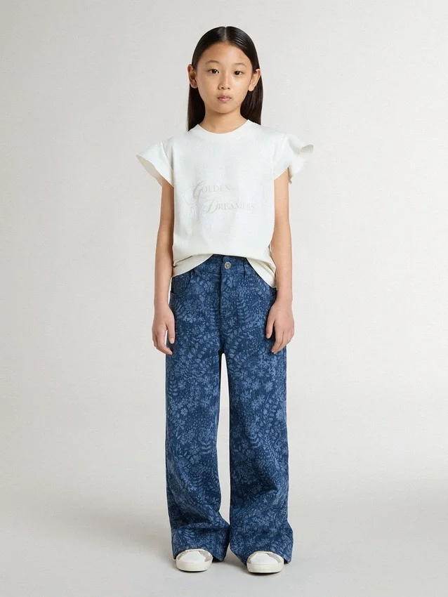 Camisas para niñas con mangas con volantes, letras y bordados
