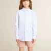 Camisas para niños de algodón a rayas azul claro y blanco con logotipo bordado