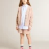 Camisas para niños de algodón a rayas azul claro y blanco con logotipo bordado