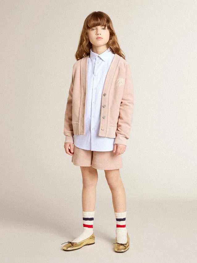Camisas para niños de algodón a rayas azul claro y blanco con logotipo bordado