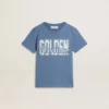 Camiseta azul para niños con estampado blanco