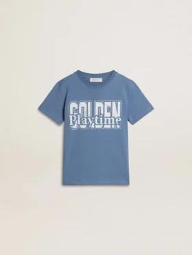 Camiseta azul para niños con estampado blanco