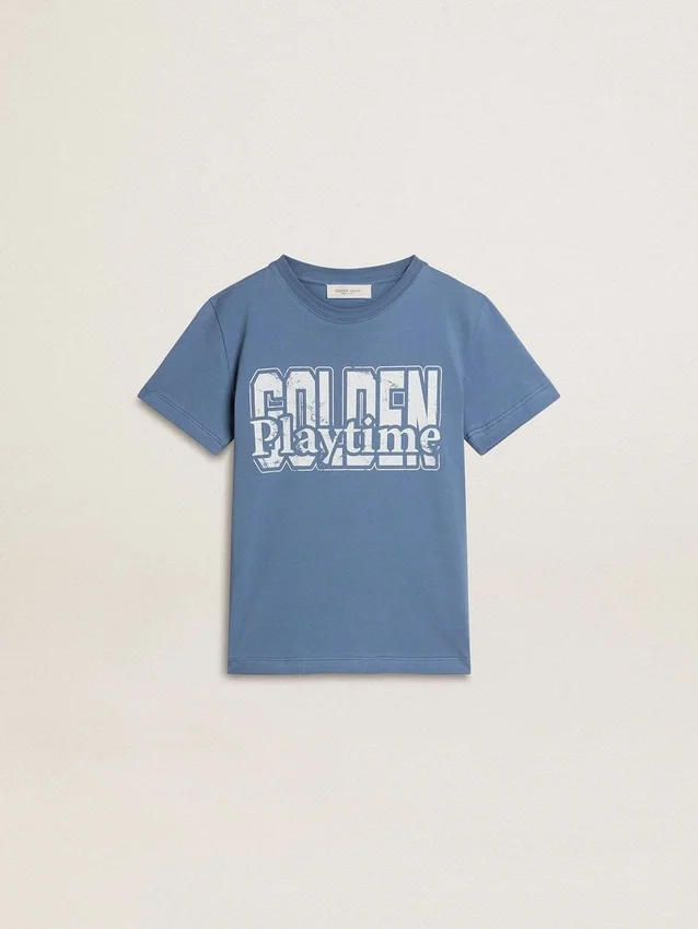 Camiseta azul para niños con estampado blanco