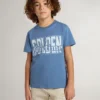 Camiseta azul para niños con estampado blanco