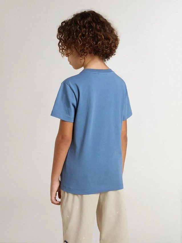 Camiseta azul para niños con estampado blanco