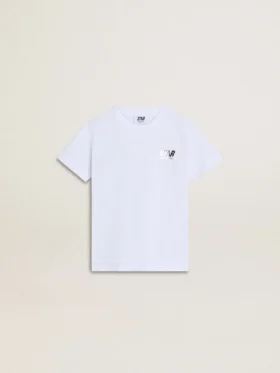 Camiseta blanca de algodón para niños con estampado plateado