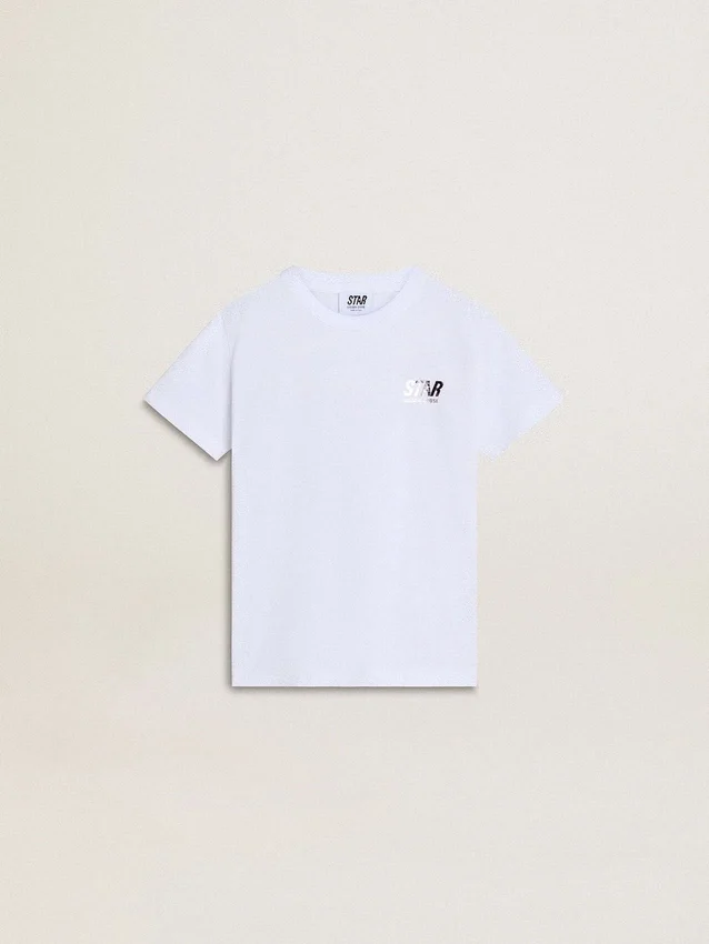 Camiseta blanca de algodón para niños con estampado plateado
