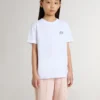 Camiseta blanca de algodón para niños con estampado plateado