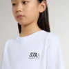 Camiseta blanca de algodón para niños con estampado plateado