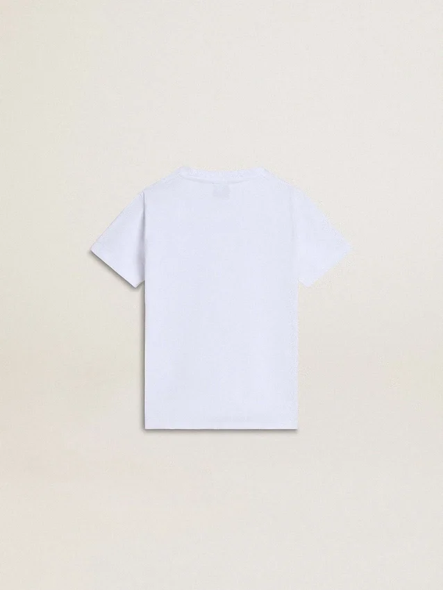 Camiseta blanca de algodón para niños con estampado plateado