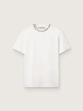 Camiseta blanca para mujer con cristales cabujón