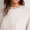 Camiseta blanca para mujer con cristales cabujón