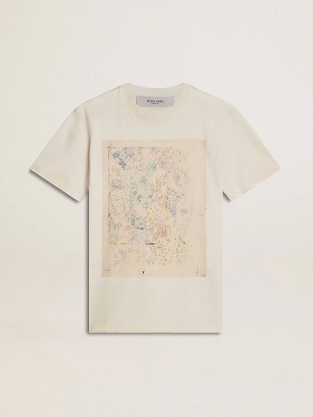 Camiseta blanca para mujer con estampado floral