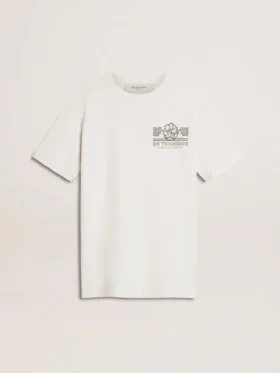 Camiseta blanca para mujer con estampado negro en el pecho