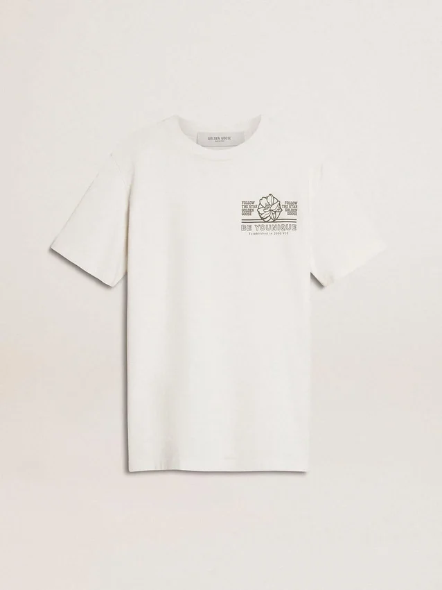 Camiseta blanca para mujer con estampado negro en el pecho