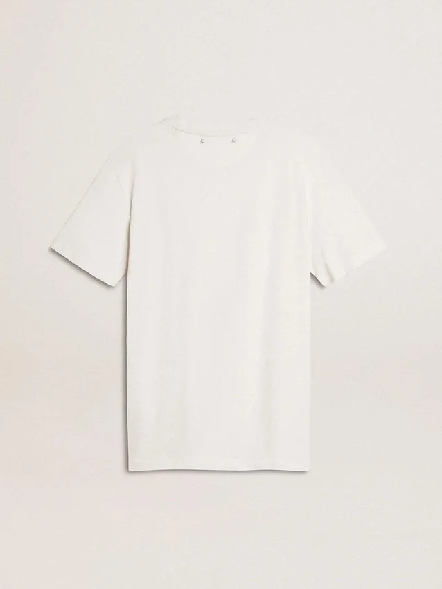 Camiseta blanca para mujer con estampado negro en el pecho