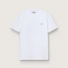Camiseta blanca para mujer con logotipo plateado con purpurina y estrella
