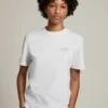 Camiseta blanca para mujer con logotipo plateado con purpurina y estrella