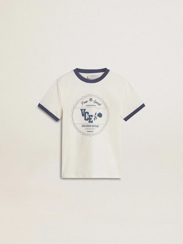 Camiseta blanca para niños con estampado azul