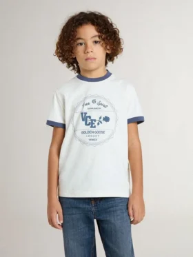 Camiseta blanca para niños con estampado azul