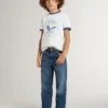 Camiseta blanca para niños con estampado azul