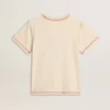 Camiseta color crema para mujer con detalles en rojo deslavado