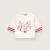 Camiseta corta para mujer de algodón blanco con estampado y bordado