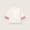 Camiseta corta para mujer de algodón blanco con estampado y bordado